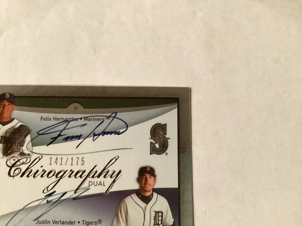 UD SP 2007 quirografía doble #CD-VH Felix Hernández/Justin Verlander automático/175 Foto 3 de 4