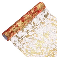 Gold Red Table Runner Roll 11.4" x 108" Sequin Foil Metallic Mesh Table Runner