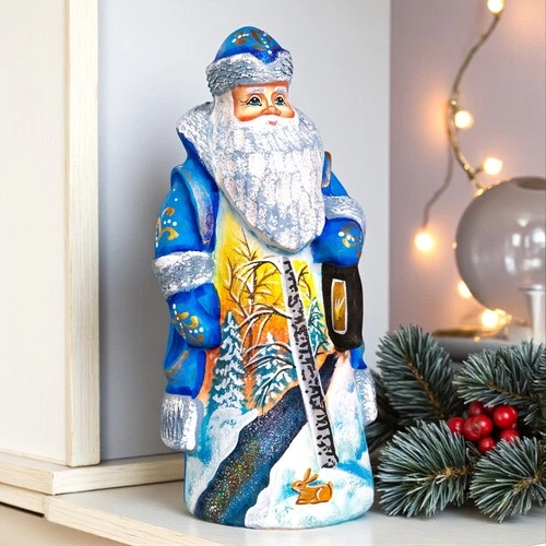 Wooden carved russian Santa Claus Figurine 7", Christmas home decor indoor