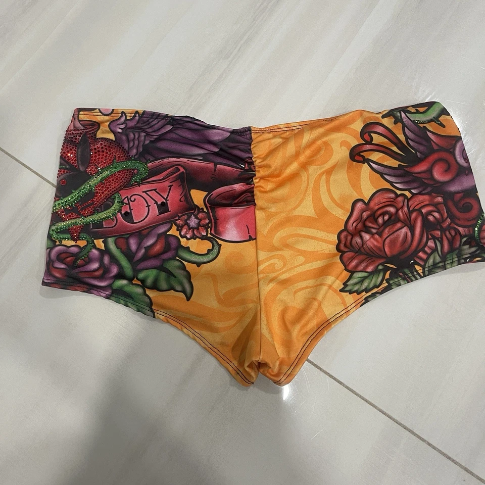 Vintage Y2K Playboy Size L Orange Ed Hardy Style/Rhinestone bathing Suit bottom - Image 2 of 4