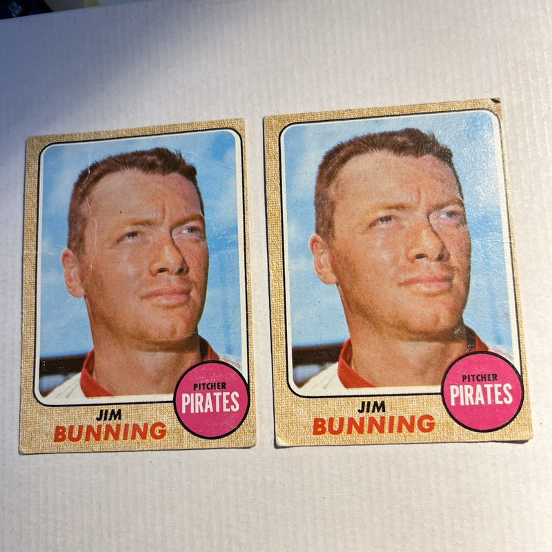 Topps 1967 Topps #215 Jim Bunning 2 Philadelphia Phillies Baseball Cards Lot (2)
