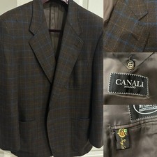 Canali Brown Wool Cashmere 44 US Loro Piana Tweed Sport Coat Check Patch Pockets