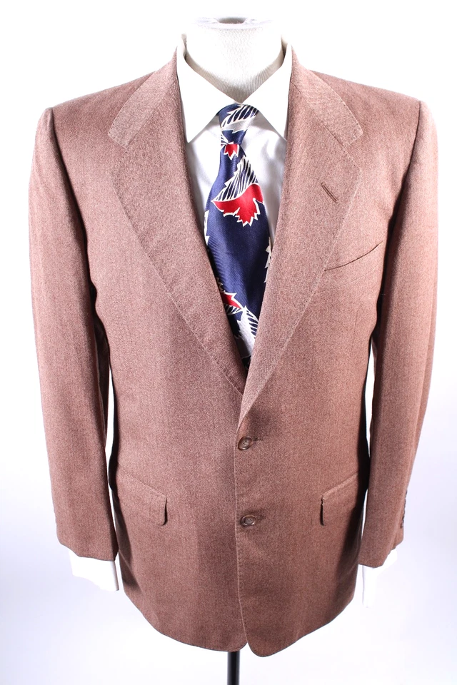 Vintage 1950s Brown Wool Herring Bone Twill 2 Button Mens Suit Size 38 - Image 2 of 4