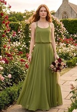 NWT Moss Green Chiffon Maxi Dress Size 2 | T-Back Boho Bridesmaid Wedding Guest