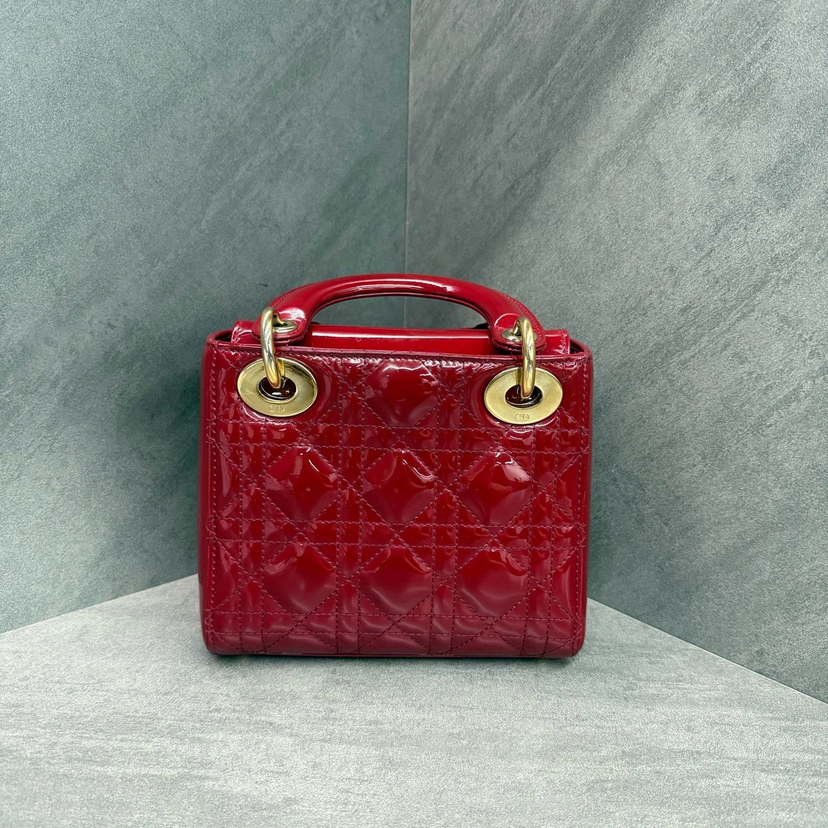 Authentic Dior Lady Dior Mini Leather Red Cannage Bag Gold