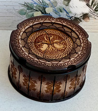 Round Handmade Wooden box Celtic Tree of Life for jewelry, tatting shuttle Life 