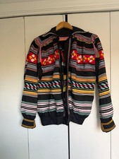 Vintage Handmade Seminole Indian Patchwork Jacket Unlined Ric Rac Black Colorful