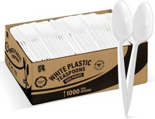 White Plastic Spoons 1000 Count - Medium Weight Disposable Plastic Spoons Bulk