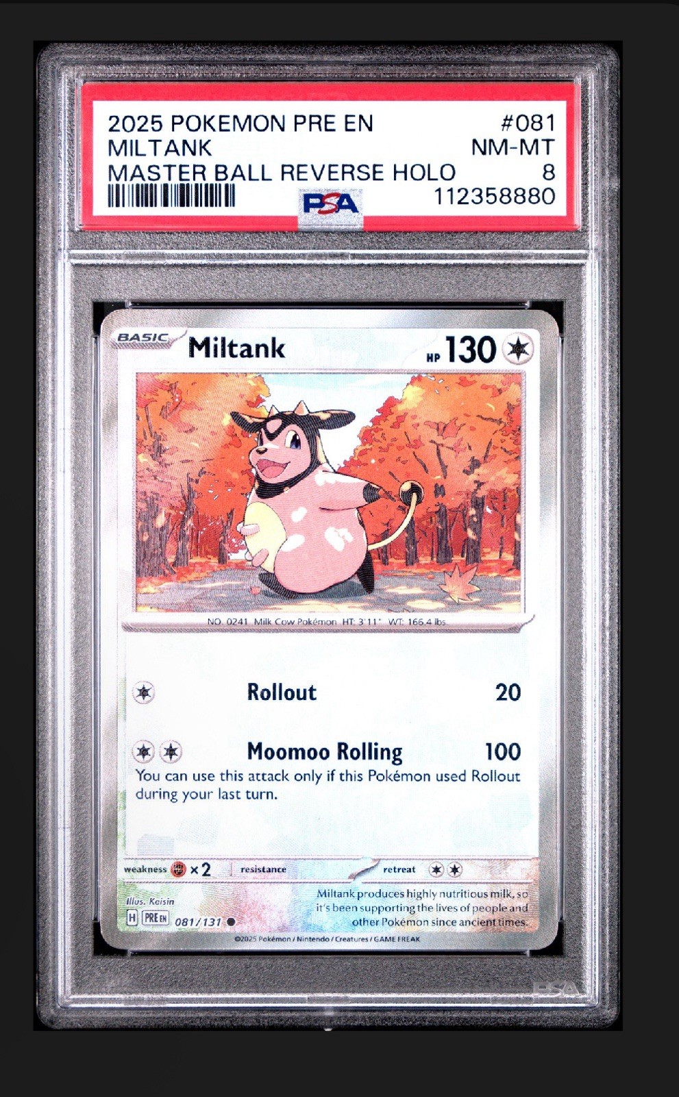 Miltank Master Ball Pattern 081/131 PSA 8 Prismatic Evolutions