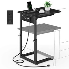 Vagusicc C Shaped End Table with Charging Station, Adjustable Height Side Tab...