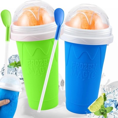 2X Slush Becher Ice/Eis Maker Slushy Frozen Magic Mit Strohhalm und Löffel 350ml