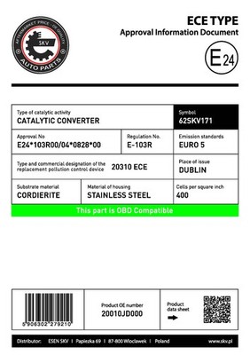 ESEN SKV Katalysator 62SKV171 Cordierit für NISSAN QASHQAI 1 J10 NJ10