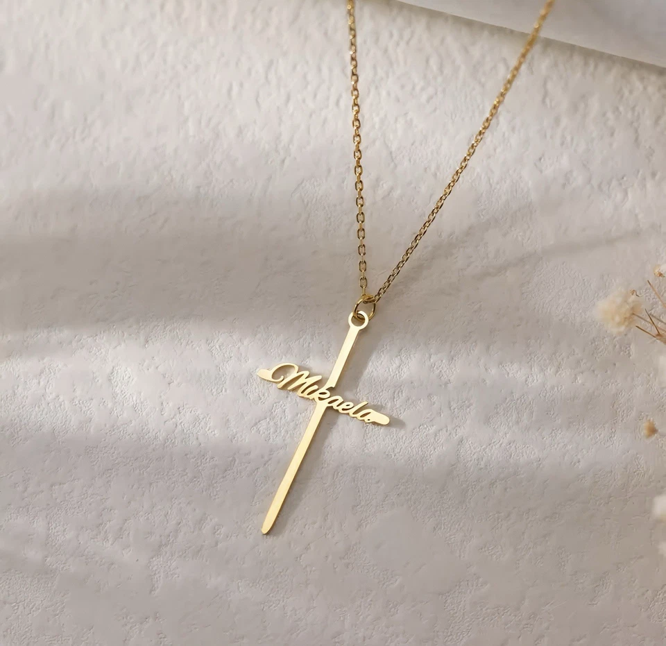 Kreuz Namenskette personalisiert ✝️ Custom Cross Name Necklace Geschenk - Bild 2 von 4
