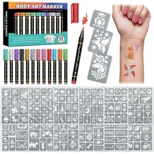 Temporary Tattoo Markers for Skin, 12 Metal Body Markers  169 Large Tattoo Sten