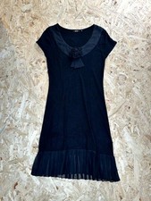 Population Dress Womens Small Black Knit Pleated Hem Rose Accent Short Sleeve
