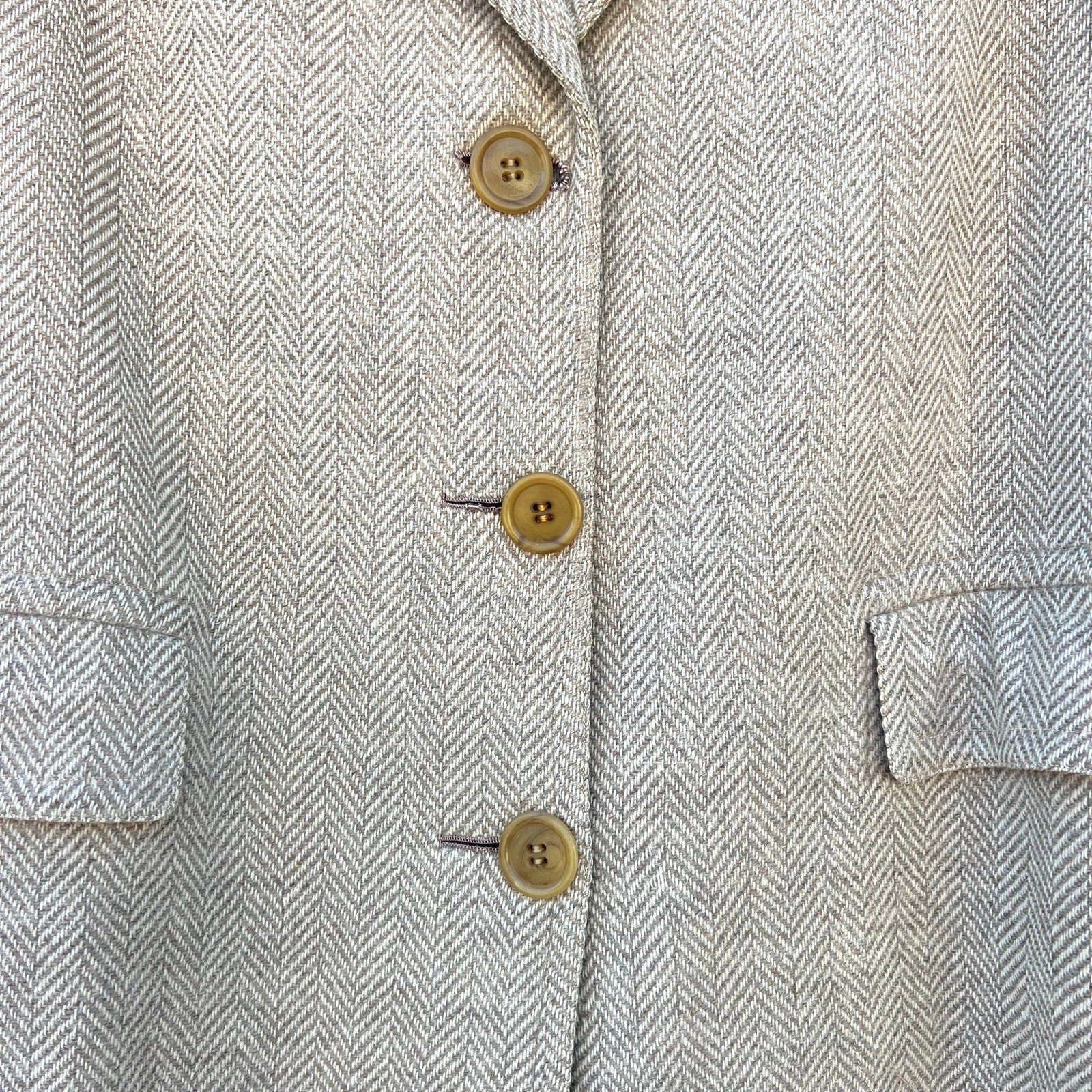 Vintage Women’s Caqueta Stroock Wool Herringbone Blazer Beige Jacket Large