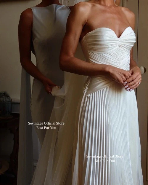 Ivory Simple Mermaid Wedding Dresses Sweetheart Satin Long Bridal Gowns Boho - Image 2 of 4