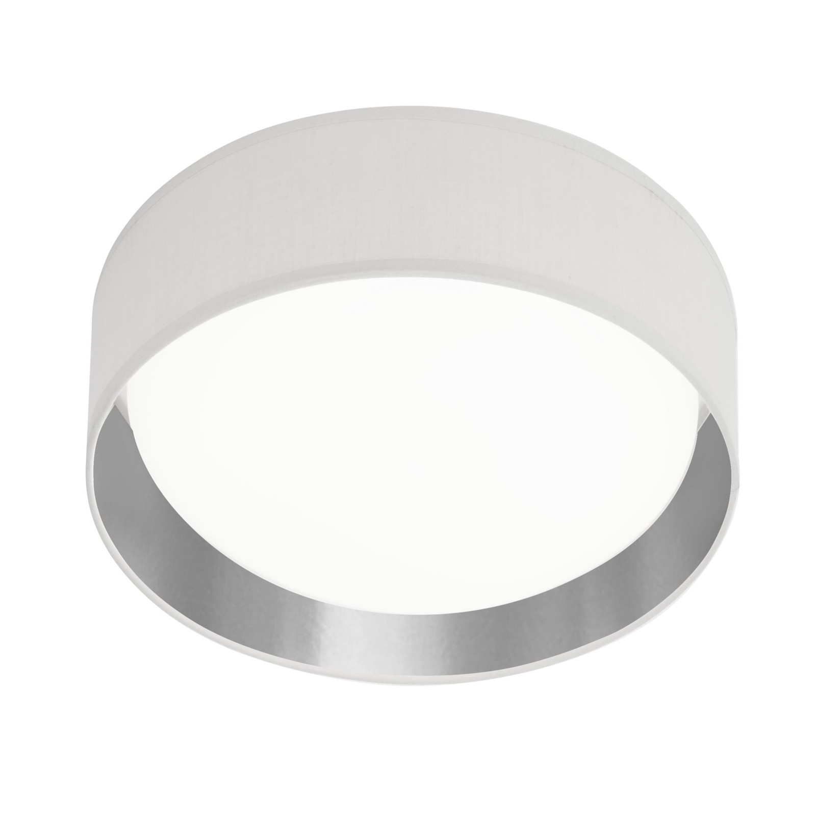 1 Light LED Ceiling Flush Fitting Light with Acrylic White and Silver Drum Shade