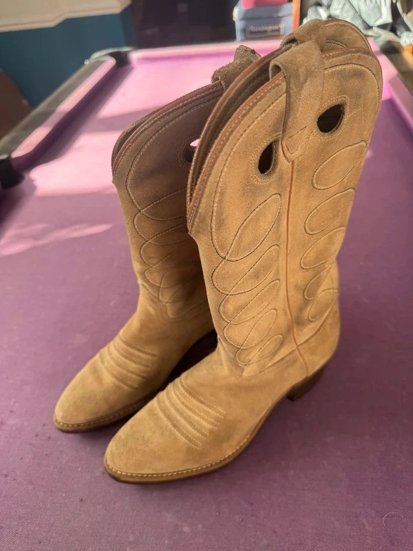 Botas de Vaquero Justin Western De Colección Cuero Gamuza Tostado Hechas en EE. UU. Reino Unido 8.5
