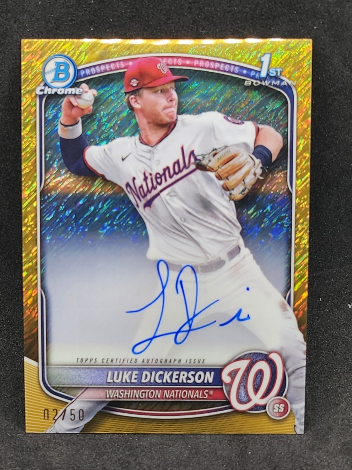 2025 Bowman Chrome Luke Dickerson Auto Gold Shimmer Refractor 1st Prospect /50