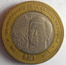 2012 MEXICO 10 PESOS - RARE DATE - Great Coin - Lot #B21