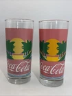 Vintage Coca-Cola Drinking Glass Green Palm Trees Pink Background Set Of 2 Tall