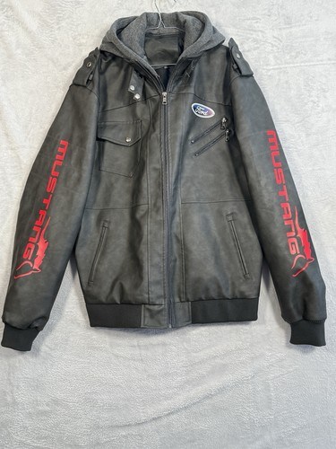 hooded mustang faux leather bomber jacket Size XL - Picture 2 of 6