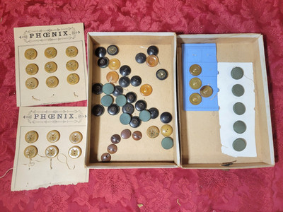 Antique Lot Mixed NOS Victorian French Buttons Unused Partial Original Card, Box