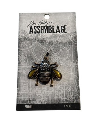 Tim Holtz Assemblage Honey Bee Pendant With Rhinestones & Antiqued Brass Finish