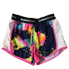 Justice Sport Girls Active Running Shorts Multicolor Splash Paint Athletic