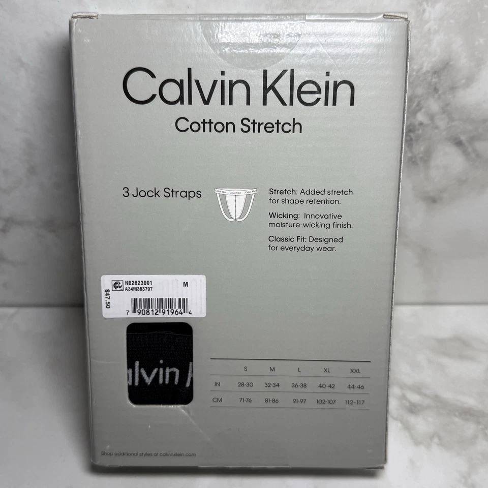 Calvin Klein Men’s M Jock Strap 3-Pack Black Stretch Moisture Wicking Cotton - Image 2 of 4