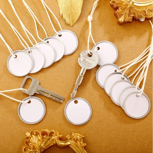 Silver Key Tags White Round Paper Tags for Car Keys Metal Rim Tags Luggage - Picture 5 of 11