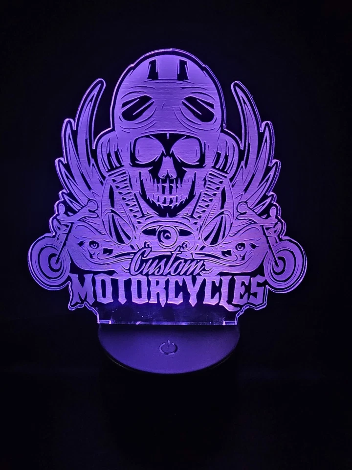 Motocicleta-Cráneo 3D LED Luz Nocturna 16 Color Cambiante Acrílico Decoración con Control Remoto Foto 2 de 4