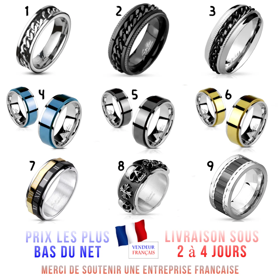 BAGUE ANNEAU ENFANT ADO FEMME HOMME EN ACIER ANTI STRESS ROTATIVE NOIRE PAS CHER