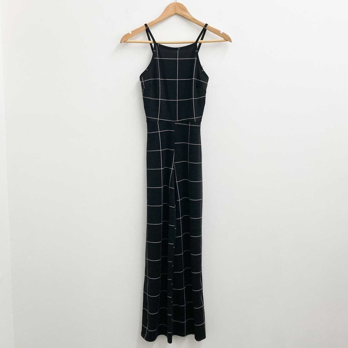 New Look Petite Black Check Print Strappy Wide Leg Jumpsuit UK