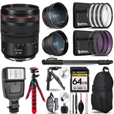Canon RF 24-105mm IS USM Lens -3 Lens Kit Slave Flash Tripod - 64GB Kit