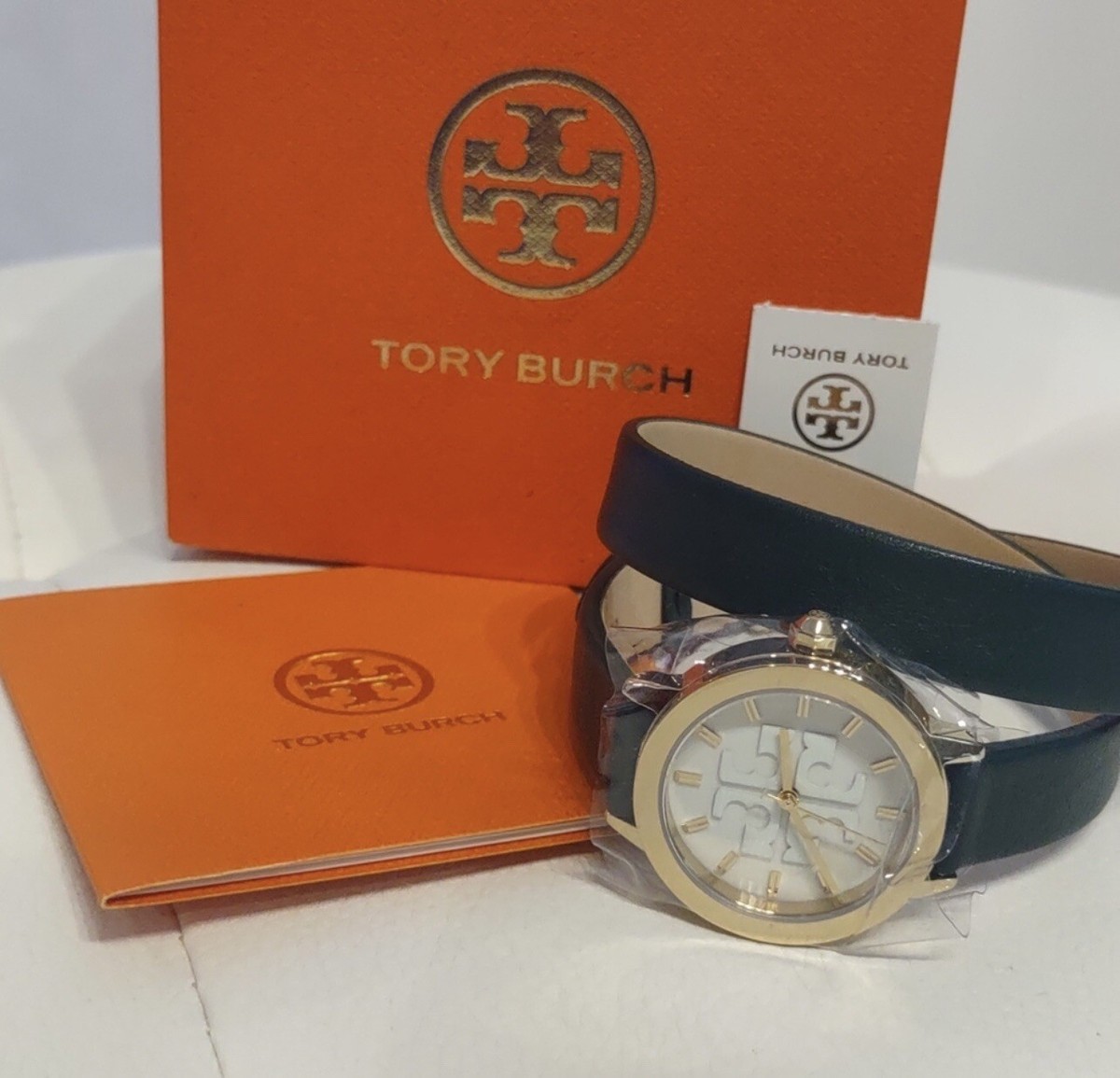 TORY BURCH GIGI Dark Green Leather Wrap Gold Case Ivory Dial TORY BURCH GIGI Dark Green Leather Wrap Gold Case Ivory Dial