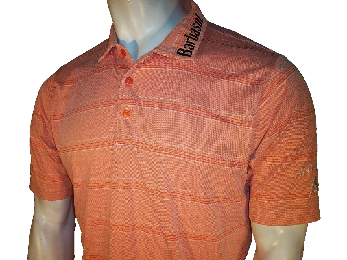 Antigua Medium Orange Striped Golf Shirt PGA Tour Issue Barbasol