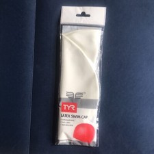 TYR Latex Swim Cap White 100 Latex Hypoallergenic Anti-roll Edge NEW SEALED PKG