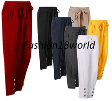 NEW LADIES ITALIAN LAGENLOOK QUIRKY BOHO COMFY 2 POCKET LINEN PANTS 