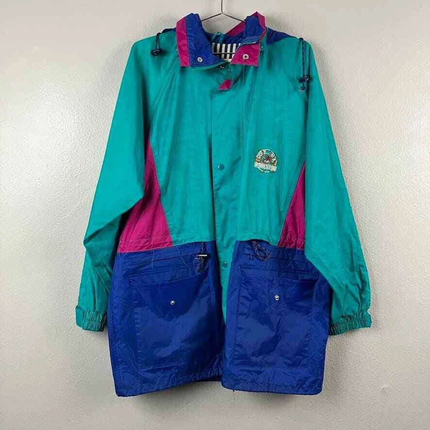Vintage Open Air Outdoor Clothing Waterproof Jacket Unisex M 90s Colorblock Neon