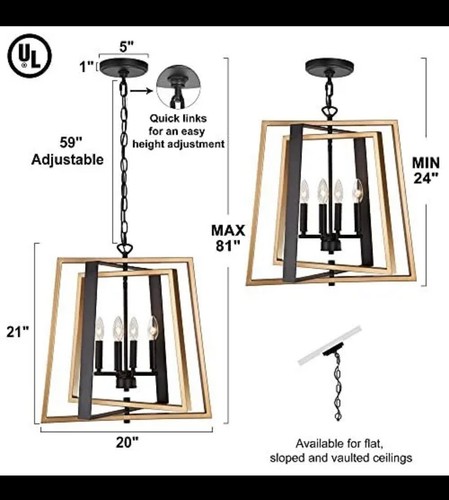 LNC Black and Gold Chandelier 20“W Modern Farmhouse Pendant Lighting Fixture ... - Picture 2 of 3