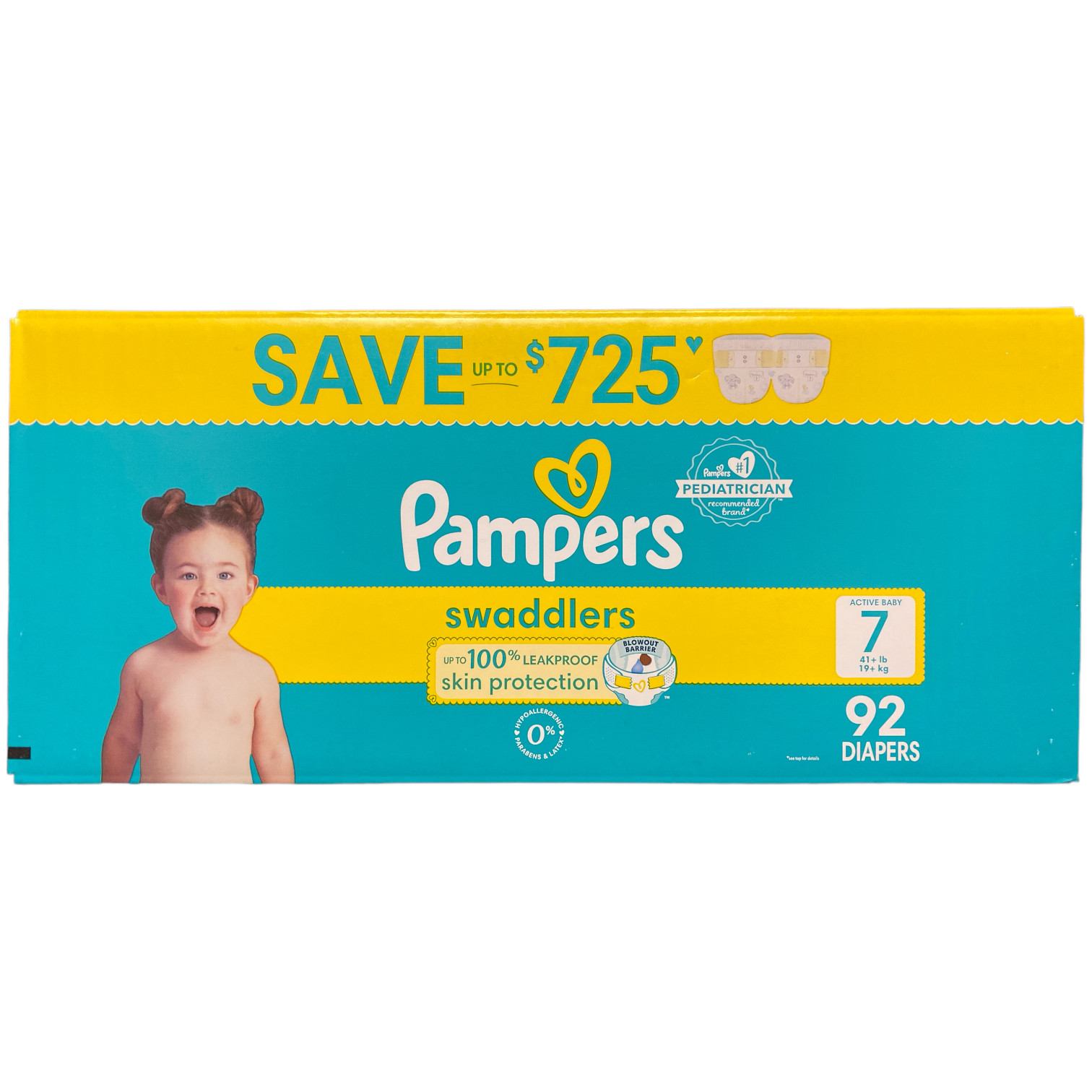 Pampers Swaddlers Leakproof Skin Protection Diapers, Size 7 (41+lbs), 92ct