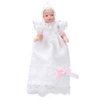 1:12 Victorian Dollhouse Miniatures Accessories Porcelain Doll Baby White Dress