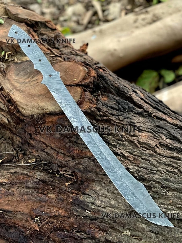 CUCHILLO MACHETE DE ACERO DAMASCO FORJADO HECHO A MANO EN BLANCO, HOJA DE ESPADA ESPIGA COMPLETA DE 24" Foto 2 de 4