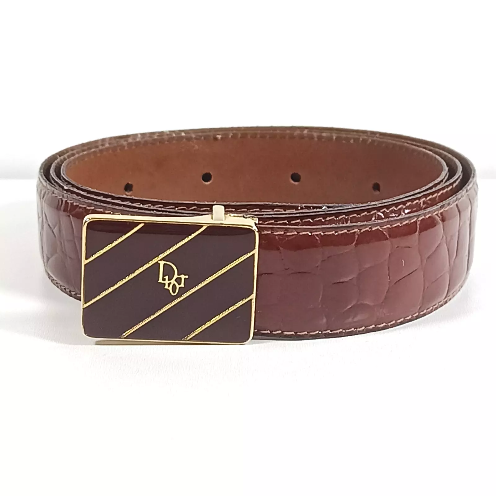 Ceinture Dior cuir crocodile ou alligator marron made in Italy taille 38 longu