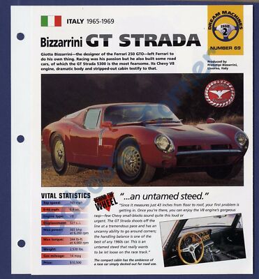 Bizzarrini Gt Strada IMP Hot Cars Brochure Specs 1965-1969 Group 2, No 69