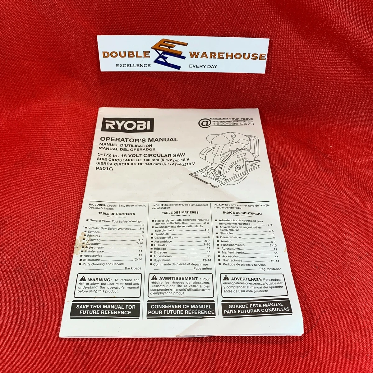 Ryobi Operator s Manual 5 1 2 inch 18 Volt Circular Saw P501G