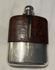 Large James Dixon & Sons Crocodile and Silver Plate Flask with Removable Cup