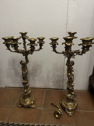 Coppia Candelabri In Bronzo Dorato - Foto 2 di 7